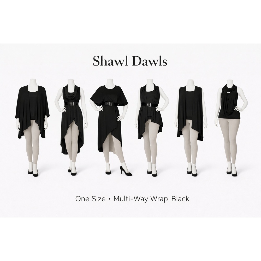 Shawl Dawls Womens Black Multi- Convertible Wrap‎ Shawl Vest Dress One Size USA